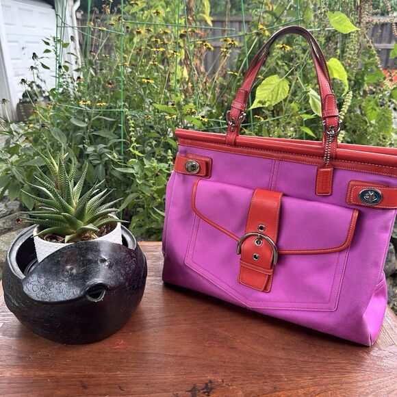 Coach Hampton Double Turnlock Satchel Style No. 9367 (A043-9367) – Pink/Red - Picture 1 of 15